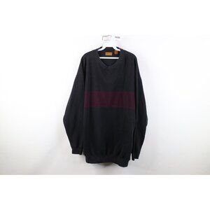 Vtg 90s Streetwear Mens 2XLT Faded Color Block Panel Crewneck Sweatshirt Black
